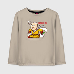 Лонгслив хлопковый детский Счастливый Сайтама с пакетами продуктов One Punch-, цвет: миндальный