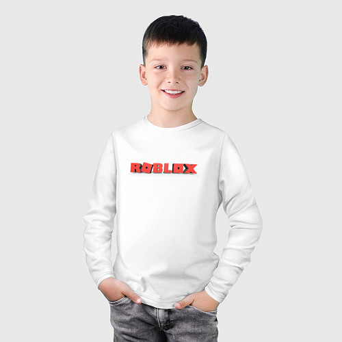 Детский лонгслив Roblox logo red роблокс логотип красный / Белый – фото 3