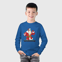 Лонгслив хлопковый детский Санта музыкант, цвет: синий — фото 2