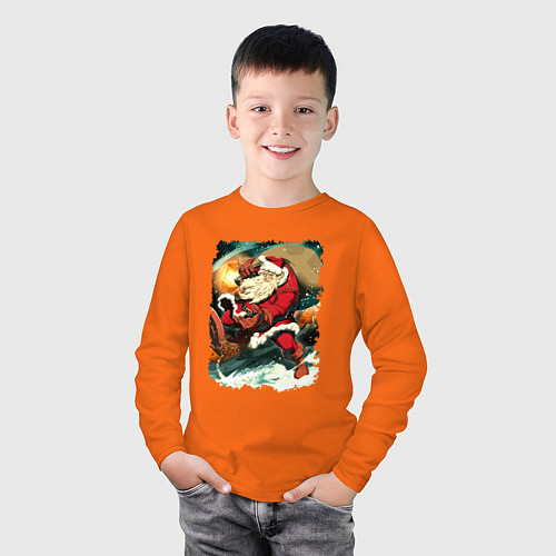 Детский лонгслив Дед Мороз спешит с подарками / Оранжевый – фото 3