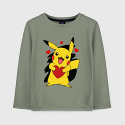 Лонгслив хлопковый детский ПИКАЧУ И СЕРДЕЧКО POKENON PIKACHU LOVE, цвет: авокадо
