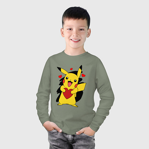 Детский лонгслив ПИКАЧУ И СЕРДЕЧКО POKENON PIKACHU LOVE / Авокадо – фото 3