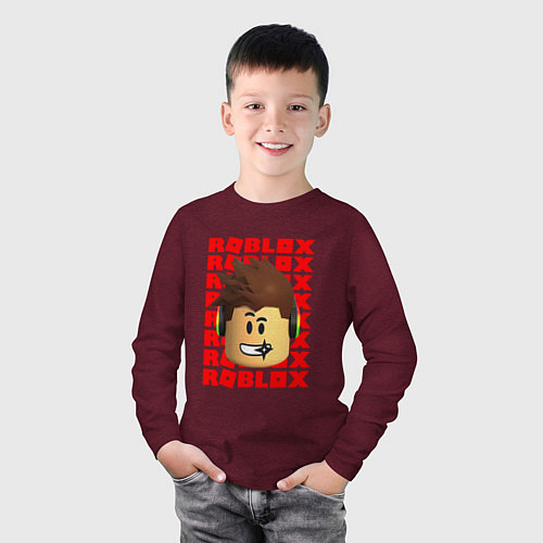 Детский лонгслив ROBLOX RED LOGO LEGO FACE / Меланж-бордовый – фото 3