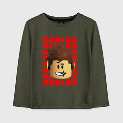 Лонгслив хлопковый детский ROBLOX RED LOGO LEGO FACE, цвет: меланж-хаки
