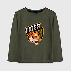 Лонгслив хлопковый детский Тигр Tiger логотип, цвет: меланж-хаки