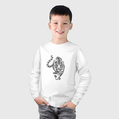 Детский лонгслив Символ года тигр / Белый – фото 3