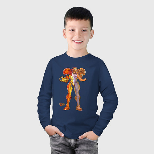 Детский лонгслив Анатомия Экзоскелета Metroid Dread / Тёмно-синий – фото 3
