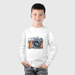 Лонгслив хлопковый детский Ретро фотокамера, цвет: белый — фото 2