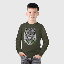 Лонгслив хлопковый детский Год белого тигра 2022, цвет: меланж-хаки — фото 2