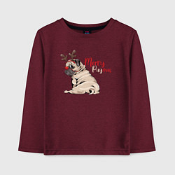 Лонгслив хлопковый детский Merry Pugmas, цвет: меланж-бордовый