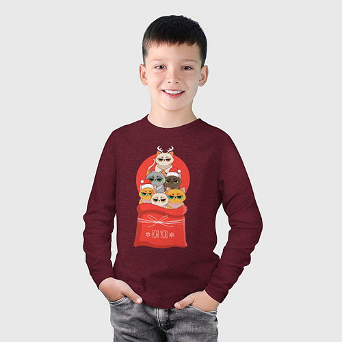 Детский лонгслив Christmas Cats / Меланж-бордовый – фото 3