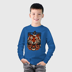 Лонгслив хлопковый детский Японский дерзкий тигр, цвет: синий — фото 2