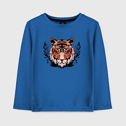 Лонгслив хлопковый детский Рыжий тигр в траве, цвет: синий