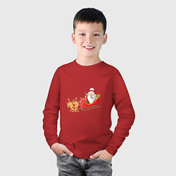 Лонгслив хлопковый детский Санта-Клаус катается на санях, цвет: красный — фото 2