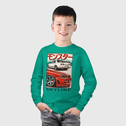 Лонгслив хлопковый детский Nissan Skyline Ниссан Скайлайн, цвет: зеленый — фото 2