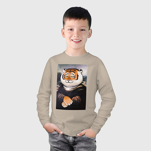 Детский лонгслив Тигр - Мона Лиза / Миндальный – фото 3