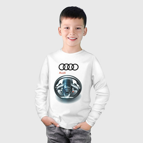 Детский лонгслив Audi - car steering wheel / Белый – фото 3