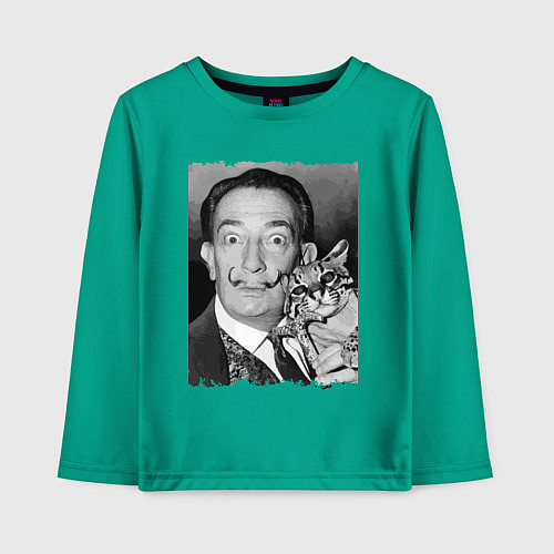 Детский лонгслив Salvador Dali & nice cat / Зеленый – фото 1