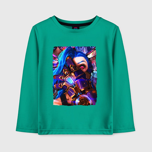 Детский лонгслив ARCANE LOL JINX FACE LEAGUE OF LEGENDS / Зеленый – фото 1
