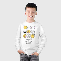 Лонгслив хлопковый детский Have a fun time - emoji, цвет: белый — фото 2