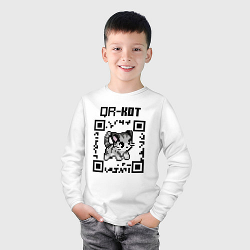 Детский лонгслив QR код QR кот / Белый – фото 3