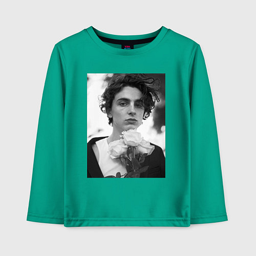 Детский лонгслив Timothee Chalamet с розами / Зеленый – фото 1