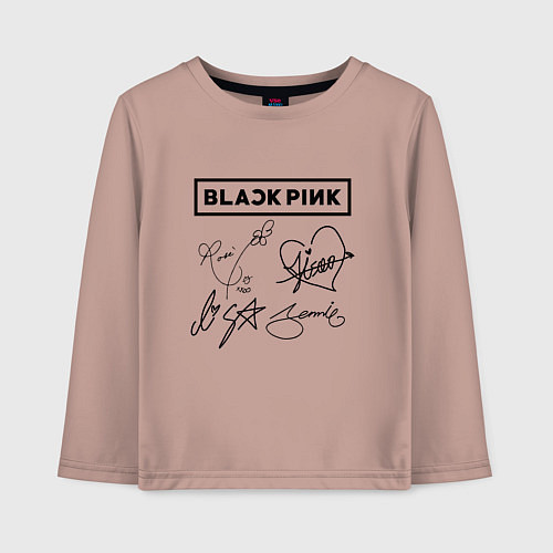 Детский лонгслив BLACKPINK АВТОГРАФЫ ЧЁРНЫЙ БЛЭКПИНК / Пыльно-розовый – фото 1