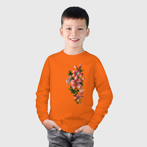 Детский лонгслив Любимые цветы рядом / Оранжевый – фото 3