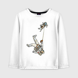 Лонгслив хлопковый детский Космическое выгуливание пса, цвет: белый