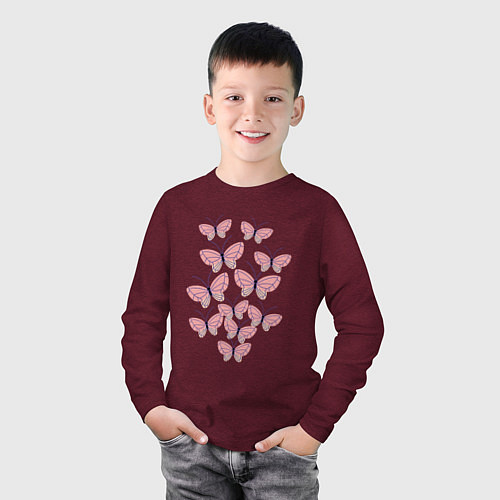 Детский лонгслив Пастельные бабочки в животе / Меланж-бордовый – фото 3