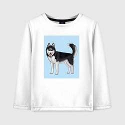 Лонгслив хлопковый детский Сибирский хаски собака, цвет: белый