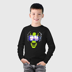Лонгслив хлопковый детский Neon skull - music lover, цвет: черный — фото 2