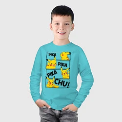 Лонгслив хлопковый детский Пика Пика Пикачу Pikachu, цвет: бирюзовый — фото 2