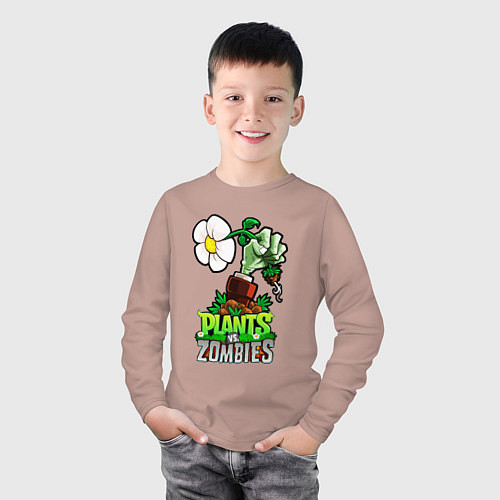 Детский лонгслив Plants vs Zombies рука зомби / Пыльно-розовый – фото 3