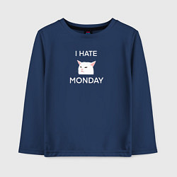 Лонгслив хлопковый детский I hate monday текст с котом, цвет: тёмно-синий
