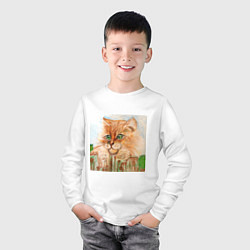 Лонгслив хлопковый детский Кот Рыжик, цвет: белый — фото 2