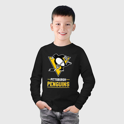 Детский лонгслив Питтсбург Пингвинз , Pittsburgh Penguins / Черный – фото 3