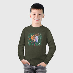 Лонгслив хлопковый детский Тору на траве, цвет: меланж-хаки — фото 2