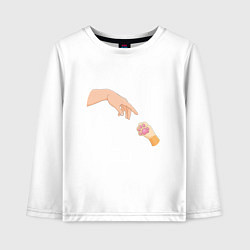 Лонгслив хлопковый детский Сотворение Адама и рыжая лапка котика, цвет: белый