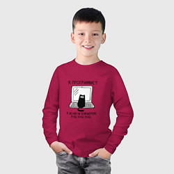 Лонгслив хлопковый детский Кот программист черный шрифт, цвет: маджента — фото 2