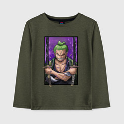 Лонгслив хлопковый детский ВАН ПИС ЗОРО One Piece, цвет: меланж-хаки