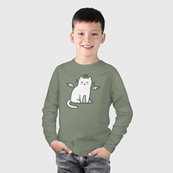 Лонгслив хлопковый детский КОТИК АНГЕЛ CAT ANGEL, цвет: авокадо — фото 2