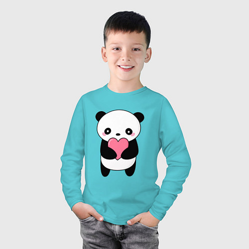 Детский лонгслив КАВАЙНЫЙ ПАНДА KAWAII PANDA / Бирюзовый – фото 3