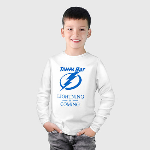 Детский лонгслив Tampa Bay Lightning is coming, Тампа Бэй Лайтнинг / Белый – фото 3