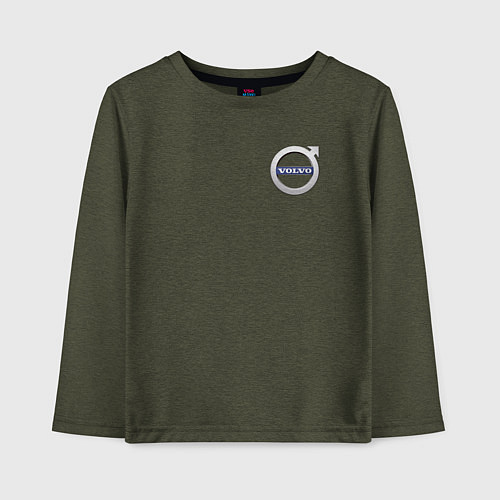Детский лонгслив Классические логотипы Volvo спина грудь, белый / Меланж-хаки – фото 1