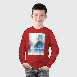 Лонгслив хлопковый детский Изумительный японский пейзаж, цвет: красный — фото 2