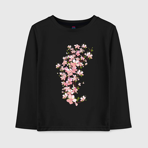 Детский лонгслив Весна Цветущая сакура Japan / Черный – фото 1