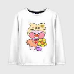 Лонгслив хлопковый детский Lalafanfan duck в очках, цвет: белый