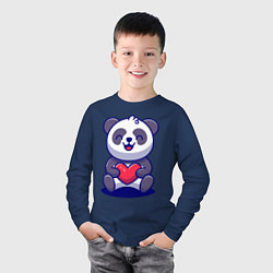 Лонгслив хлопковый детский Панда с сердцем!, цвет: тёмно-синий — фото 2