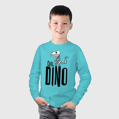 Детский лонгслив Cool Dino! / Бирюзовый – фото 3